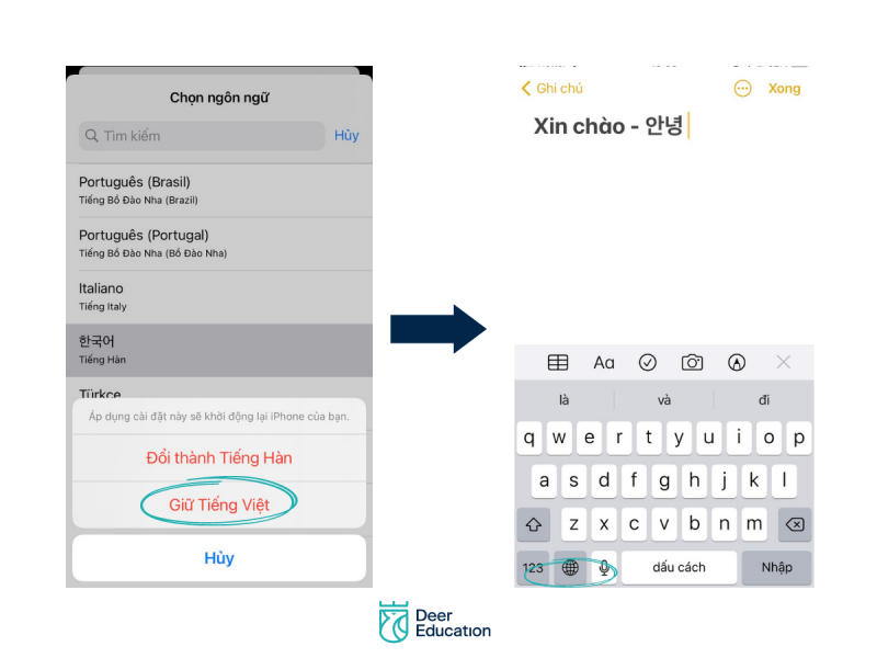 Cài đặt bàn phím tiếng Hàn trên iPhone. Bước 3